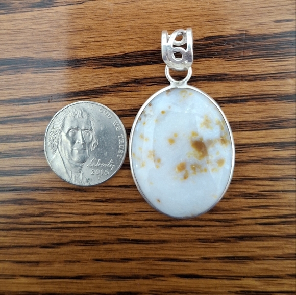 Pendant Polka Dot Agate Oval Natural Stone Sterling Silver - Picture 3 of 4